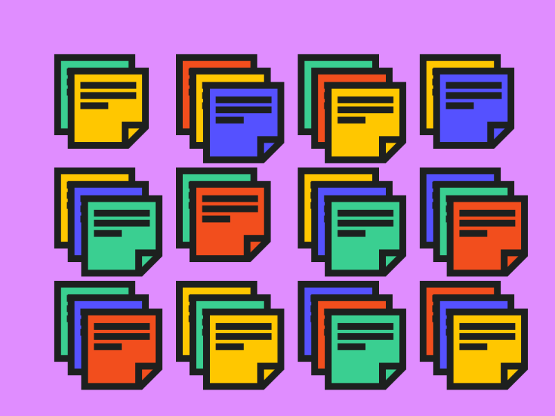 Pixel art document icons on purple background